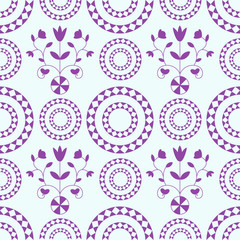 Seamless decorative pattern with flowers and circles