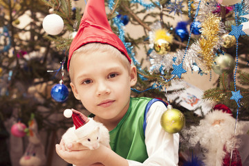 Boy with a hamster .Christmas