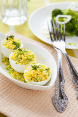 delicious eggs stuffed with herbs and egg yolk