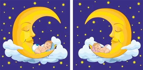 Papier Peint photo Lavable Ciel bébé dort sur la lune