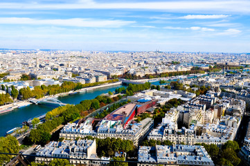 Aerial view from top of Eiffel Tower.