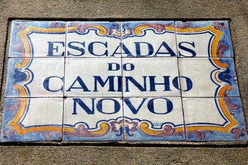 Azulejo street sign in the City of Porto in Portugal