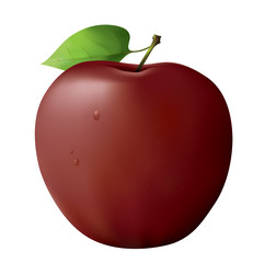 Red apple with a leaf and drops of water isolated on white