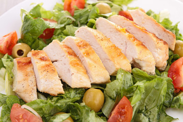 sliced chicken breast and salad