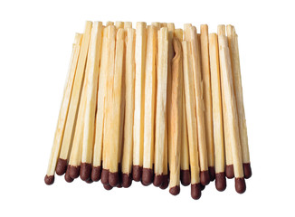 Wooden matches in a pile isolated on white