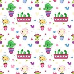 Cute cartoon flowers. Seamless pattern