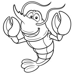 illustration of Cartoon shrimp - Coloring book