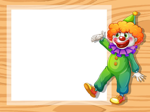 A clown beside an empty white board