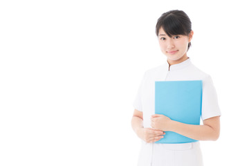 Obraz premium a young asian nurse on white background