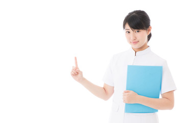a young asian nurse on white background