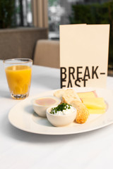 Breakfast, Juice and bread with cheese