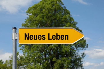 Gelber Pfeil mit Baum NEUES LEBEN