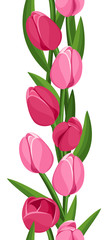 Vertical seamless background with pink tulips. Vector.