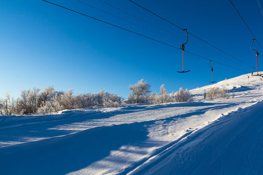 Drag lift in a winter landscape
