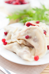 cooked cranberry dumplings on white dish