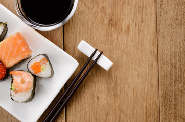 Mixed sushi on a white plate