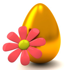 Golden Easter egg with flower, 3d