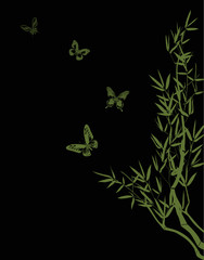 Naklejka premium bamboo and four butterflies on black