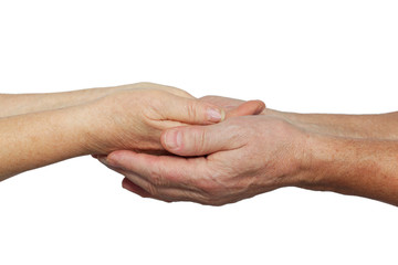 Hands of elderly woman in hands of elderly man close up