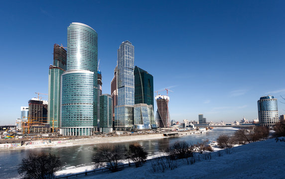 panorama of Moscow City, Russia from the right bank of the Moskv
