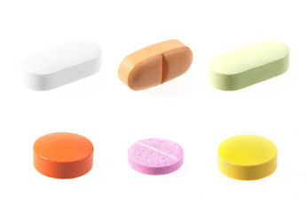 Pills macro isolated on white background