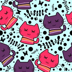 Foto op Canvas Seamless pattern with cute funny kittens © paw