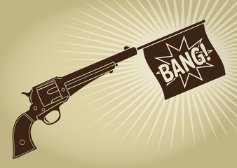 Vintage Styled Revolver with Bang Flag