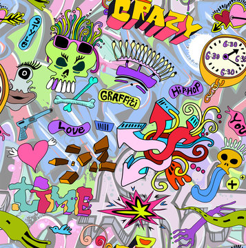 Fototapeta Graffiti wall art background. Seamless texture urban style
