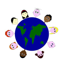 Naklejka premium bambini di varie nazioni uniti per il mondo