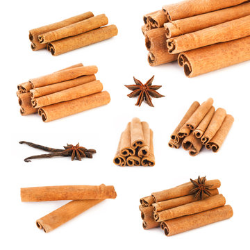 Cinnamon sticks, vanilla sticks, anise
