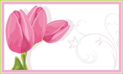 Three pink tulips in the decorative frame