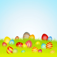 Easter Card Meadow 20 Colored Easter Eggs Sky