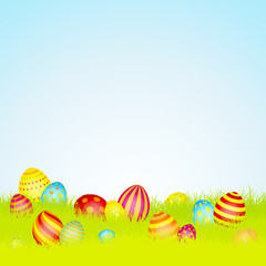 Easter Card Meadow 16 Colored Easter Eggs Sky