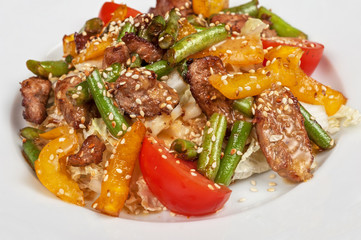 Warm salad with veal