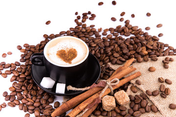 Cup of coffee with a heart. Coffee break concept.