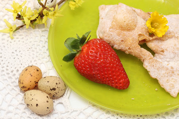 easter decoration with strawberry and eggs 