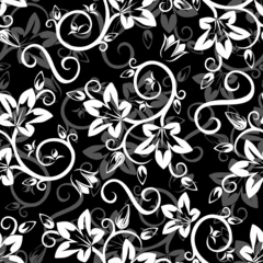 Papier Peint photo autocollant Fleurs noir et blanc Motif floral sans couture. Illustration vectorielle.