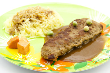 Steak mit Curryreis