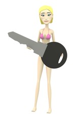3d render of cartoon character  - with car key