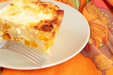 portion of pumpkin casserole
