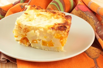 pumpkin casserole on white plate