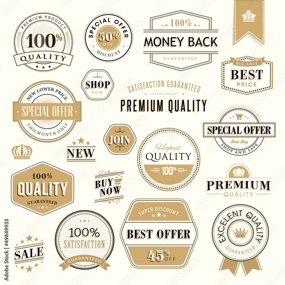 Wall mural set of golden badges and stickers for sale