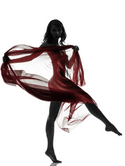beautiful asian woman naked behind red veil silhouette
