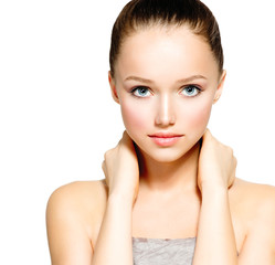 Portrait of Beautiful Young Woman with Fresh Clean Skin