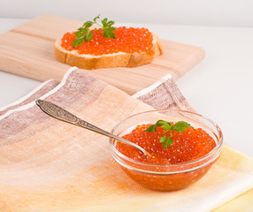 red caviar in glass dish