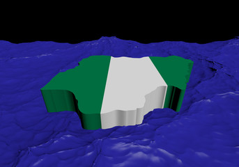 Nigeria map flag in abstract ocean illustration
