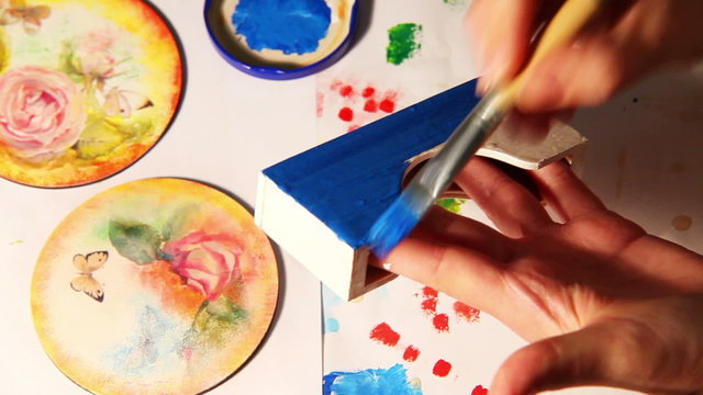 Decoupage painting timelapse process