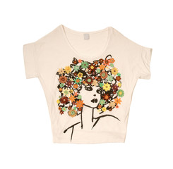 Embroidered flowers afro girl t-shirt