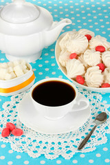 Beautiful white dinner service with an air meringues