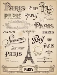 Papier Peint photo Lavable Illustration Paris Calligraphie de Paris - ensemble d& 39 éléments de conception à la main